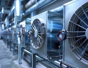 a large industrial air conditioner with a fan